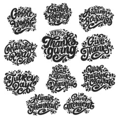 Thanksgiving Day stickers. Handwritten lettering. Vector text. Sticker, poster, logo. Design template celebration.