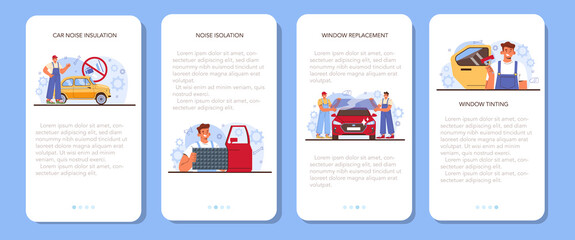 Car repair service mobile application banner set. Automobile sound