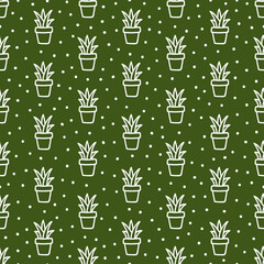 Green seamless pattern with hand drawn succulents
