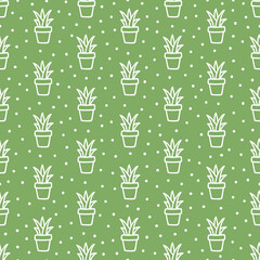Light green seamless patterns with white hand-drawn succulents
