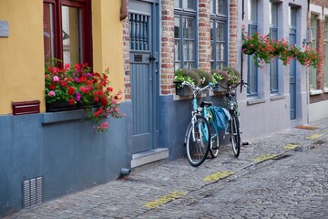 bicycle and flowers in a street of Amsterdam