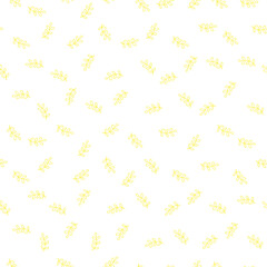 White seamless pattern with yellow flower leaves.