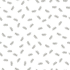White seamless pattern with flower and leaves.