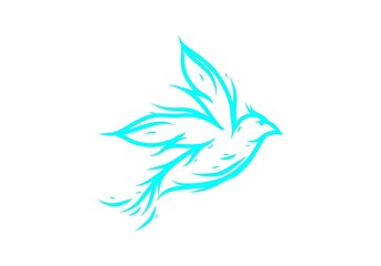 Fototapeta na wymiar Blue color of flying bird line art drawing