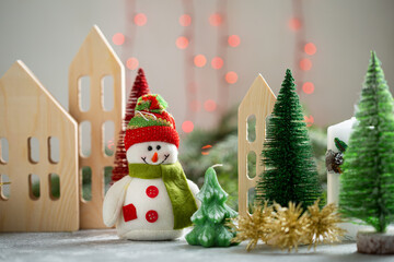 Wool snowman home decor for winter holiday concept