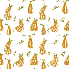 seamless cartridge with pumpkins. Imitation of drawing with a marker. Print for fabric and wrapping paper.