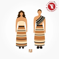 Set of alphabet "F" cartoon characters in traditional clothes