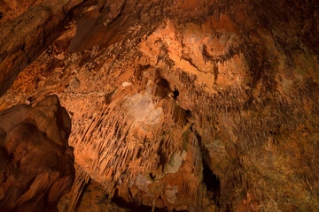 salt caves near Alanya (Turkey) - wooden bridge, lighting, stalactites, stalagmites