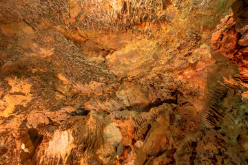 salt caves near Alanya (Turkey) - wooden bridge, lighting, stalactites, stalagmites