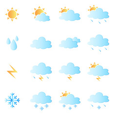 Weather icons for print, web or mobile app. Mega pack of colored weather icons. All icons for weather with sample usage. 100% vector, eps 10.