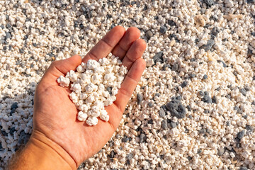 Details of Popcorn Beach near the town of Corralejo, north of the island of Fuerteventura, Canary Islands. Spain