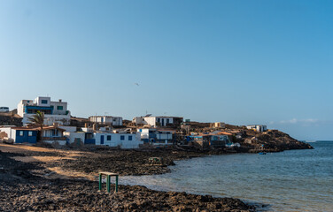 Fototapeta na wymiar Beach of the fishing village of Majanicho, north of the island of Fuerteventura, Canary Islands. Spain