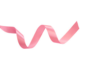 curled pink ribbon isolated on white background close up for greeting card saint valentines day mothers day.