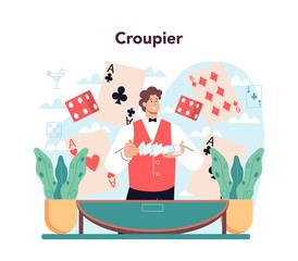 Croupier concept. Person in uniform behind a gambling counter.