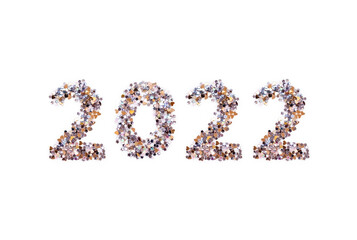 Figures 2022 made of glitter on white background