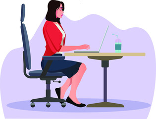 business woman working laptop sitting on the chair vector illustration