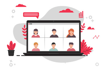 Online meeting service concept with computer laptop illustration