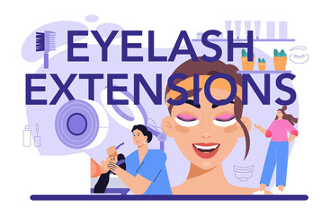 Fototapeta na wymiar Eyelash extension typographic header. Eyelashes volume correction