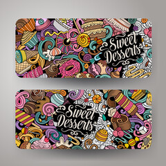 Cartoon cute doodles Desserts horizontal banners set