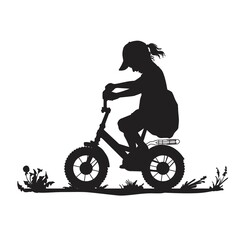 Silhouette of a little girl on a bicycle