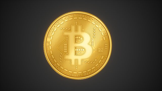 3D Rendering Golden Bitcoin isolated on dark background
