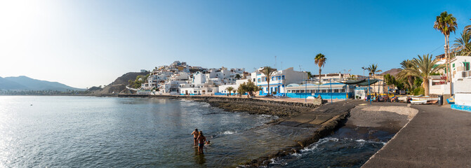 Panoramic of the beach of the coastal town of Las Playitas, east coast of the island of Fuerteventura, Canary Islands. Spain