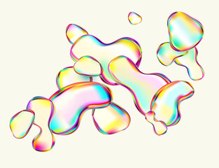 Colorful iridescent shapes on white background.