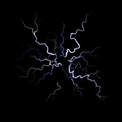 Lightning. Thunder flash electricity spark blow light, thunderstorm on black background. White glowing thunder light sparks in night, weather object. Vector isolated realistic illustration