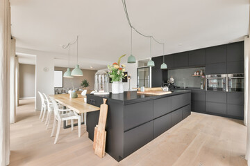 Interior of modern kitchen in luxury apartment