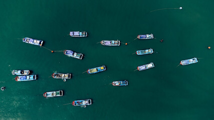 Fishing boats in the sea aerial view - 460828905