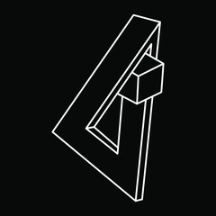Impossible shapes. Line design. Isolated on a black background. Vector illustration. Optical illusion objects. Optical art. Escher style. Sacred geometry figures.