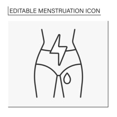  Symptoms line icon. Pain during menstruation. Blood. Menstruation concept. Isolated vector illustration. Editable stroke