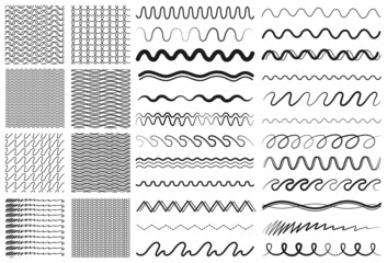 Wave lines. Drawing line, dividers or decorative ornaments. Zigzag seamless pattern collection, elements for diary, cards invitation vector set