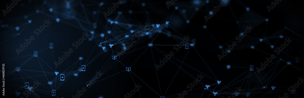 Poster Abstract futuristic - technology with polygonal shapes on dark blue background. Design digital technology concept. 3d illustration.
