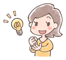 若い女性のひらめきイラスト手描き水彩風