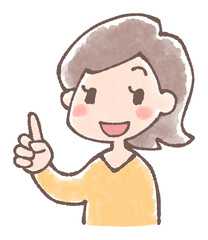 若い女性の指立て説明イラスト手描き水彩風