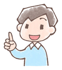 若い男性の指立て説明イラスト手描き水彩風