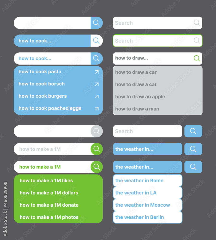 Poster Search bars. Web panels with place for text keyboard screen bars blank computer layout garish vector ui template