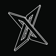 Impossible shapes. Sacred geometry. Optical illusion. Abstract eternal geometric object. Impossible endless outline. Op art. Impossible geometry symbol on a black background. Line art. Escher style.