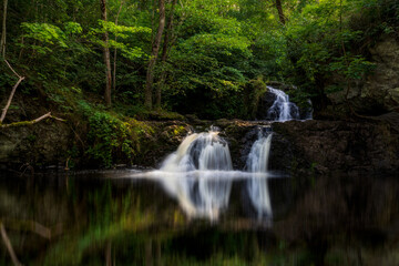 Beautiful waterfall in Forest. Long exposure. Selective focus.