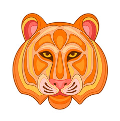 Graphically decorated head Tiger on white isolated background. Symbol 2022 year. Flat style.