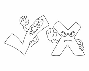 Cross And Check Cartoon Illustration Yes No Options Coloring Page