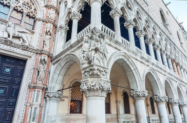 Fototapeta na wymiar Architectural detail - Doge's palace in St Mark's Square in Venice (Palazzo Ducale), Italy