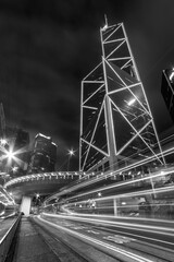 Traffic in downtown district of Hong Kong city at night