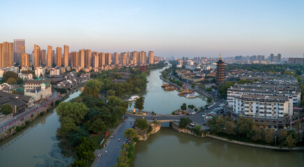 Fototapeta premium A view of qingjiang Gate of the Beijing-Hangzhou Grand Canal in Huaian city, East China's Jiangsu Province, Oct. 4, 2021.