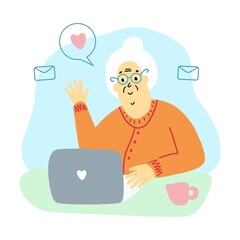 An old woman with a computer