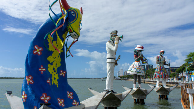 Aracaju, Sergipe, Brazil - 08, 2021: Monument to Sergipano folklore, sculptures of folk characters located in Largo da Gente Sergipana, in Aracaju Brazil.