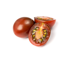 Fototapeta premium Brown Plum Tomato Group Isolated, Fresh Small Cherry Tomatoes