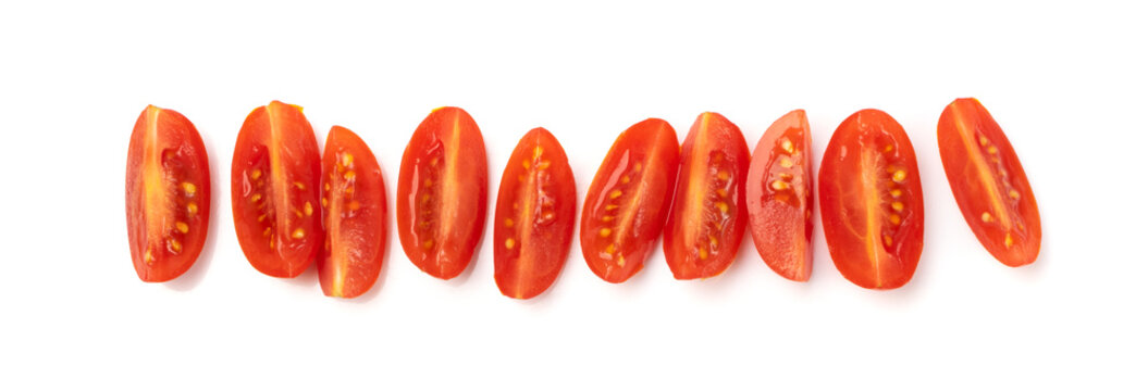 Long Plum Tomato Group Isolated, Fresh Small Cherry Tomatoes