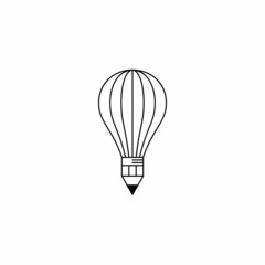 Pencil with air balloon logo in line clipart design vector